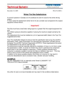 Technical Bulletin December 10, 2009 PC/LT121009-1  Winter Tire Size Substitutions