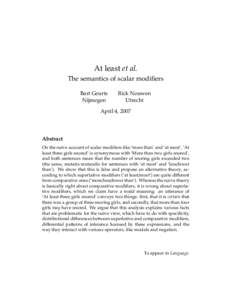 Mathematical logic / Quantification / Predicate logic / Semantics / Combinatory logic / Superlative / Comparative / Comparison / Polarity item / Logic / Grammar / Linguistics