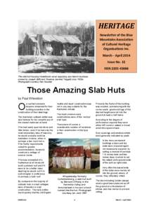 HERITAGE Newsletter of the Blue Mountains Association of Cultural Heritage Organisations Inc. March – April 2014