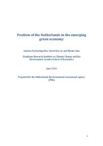 Position of the Netherlands in the emerging green economy Antoine Dechezleprêtre, David Grover and Misato Sato Grantham Research Institute on Climate Change and the Environment, London School of Economics