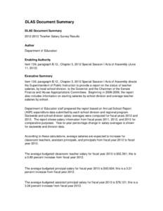 DLAS Document Summary DLAS Document Summary[removed]Teacher Salary Survey Results Author Department of Education Enabling Authority