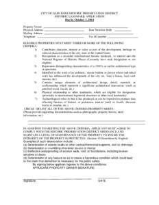 CITY OF GLEN ROSE HISTORIC PRESERVATION DISTRICT HISTORIC LANDMARK APPLICATION Due by October 1, 2014 Property Owner: Physical Address Mailing Address