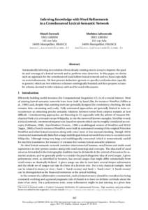 Inferring Knowledge with Word Refinements in a Crowdsourced Lexical-Semantic Network Manel Zarrouk UM2-LIRMM 161 rue AdaMontpellier, FRANCE