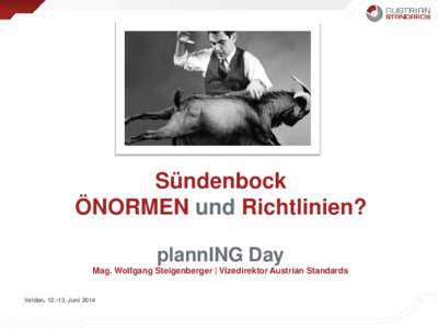 Sündenbock ÖNORMEN und Richtlinien? plannING Day Mag. Wolfgang Steigenberger | Vizedirektor Austrian Standards  Velden, Juni 2014