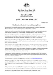 $1 million boost for iconic Swan and Canning Rivers - media release 15 January 2015