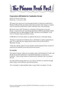 Human rights in Cambodia / Freedom of expression / Phnom Penh / Association of Southeast Asian Nations / Alliance for Freedom of Expression in Cambodia / Kem Sokha / Cambodia / Asia / Ou Virak