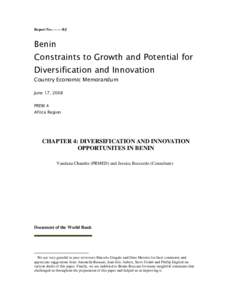 Report No[removed]BJ  Benin Constraints to Growth and Potential for Diversification and Innovation