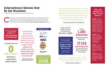 International Games Day: By the Numbers A look at the success of last year’s International Games Day C