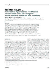 Food for Thought … Alternative Approaches for Medical Countermeasures to Biological and Chemical Terrorism and Warfare Thomas Hartung 1,2 and Joanne Zurlo 1 1