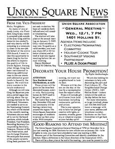 UNION SQUARE NEWS  December 2004 Union Square Online: http://www.union-square.us