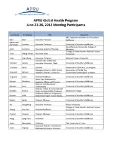    	
   APRU	
  Global	
  Health	
  Program	
   June	
  23-­‐26,	
  2012	
  Meeting	
  Participants	
  