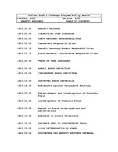 Indiana Health Coverage Program Policy Manual CHAPTER: 4600 SECTION: 4600 BENEFIT RECOVERY TABLE OF CONTENTS