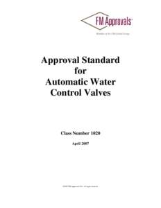 Approval Standard for Automatic Water Control Valves  Class Number 1020