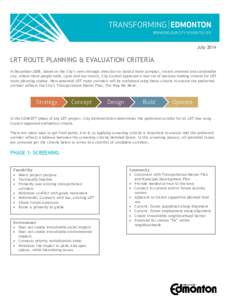 LRT Route Planning & Evaluation Criteria
