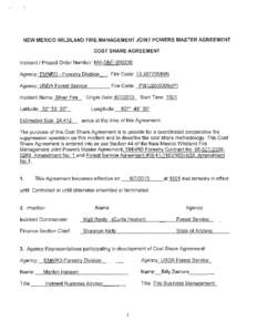 NEW MEXICO WILDLAND FIRE MANAGEMENT JOINT POWERS MASTER AGREEMENT COST SHARE AGREEMENT Incident! Project Order Number: NM-GNF[removed]Agency: EMNRD  -