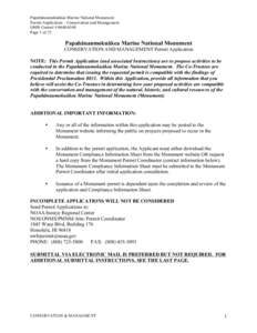 Papahānaumokuākea Marine National Monument Permit Application – Conservation and Management OMB Control # [removed]Page 1 of 22  Papahānaumokuākea Marine National Monument