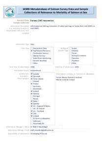 IASRB Metadatabase of Salmon Survey Data and Sample Collections of Relevance to Mortality of Salmon at Sea Name of Data Faroes CWT recoveries Sample Collection Information Description Information on 348 tag recoveries of