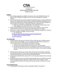 Guidelines for Mobile Giving via Wireless Carrier’s Bill October 12, 2011 Eligibility  Only charitable organizations qualified as tax-exempt under section 501(c)(3) of the Internal Revenue Code (“Charities”) are