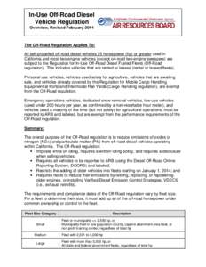 Overview Fact Sheet for the In-Use Off-Road Diesel Vehicle Regulation