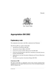 First print  New South Wales Appropriation Bill 2002 Explanatory note