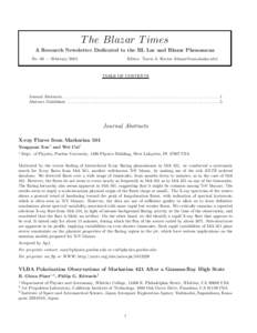 T he Blazar T imes A Research Newsletter Dedicated to the BL Lac and Blazar Phenomena No. 66 — February 2005 Editor: Travis A. Rector ([removed])