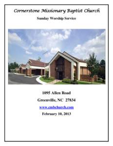 Cornerstone Missionary Baptist Church Sunday Worship Service 1095 Allen Road Greenville, NC[removed]www.cmbchurch.com