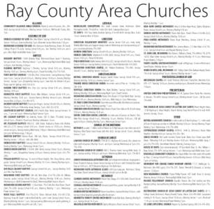 Ray County Area Churches  Alliance Community Alliance Bible Church: Route D, west of Lawson, Mo., Sunday School 9:30 a.m., Worship Service 10:30 a.m. Bill Purcell, Pastor, Assembly of God Orrick Assembl