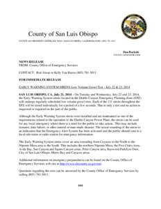 County of San Luis Obispo COUNTY GOVERNMENT CENTER, RM. D430 • SAN LUIS OBISPO, CALIFORNIA 93408 • ([removed]Dan Buckshi COUNTY ADMINISTRATOR