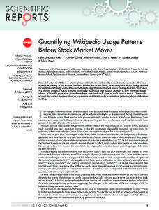 Quantifying Wikipedia Usage Patterns Before Stock Market Moves SUBJECT AREAS: