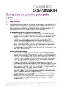 Survey data on gambling participation - July 2010