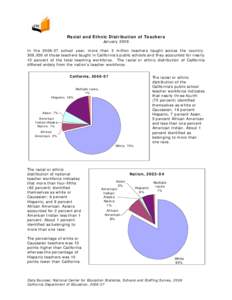 Racial and Ethnic Distribution of Teachers January 2008 In the[removed]school year, more than 3 million teachers taught across the country. 309,000 of those teachers taught in California’s public schools and they accou