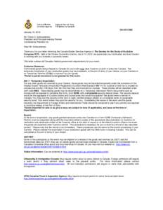 Ott[removed]January 10, 2012 Mr. Chuck E. Schouwerwou President and Principal meeting Planner Confersense Planners Inc. Dear Mr. Schouwerwou