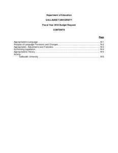 Department of Education GALLAUDET UNIVERSITY Fiscal Year 2016 Budget Request CONTENTS  Page