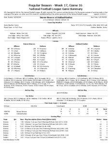 Regular Season - Week 17, Game 16 National Football League Game Summary NFL Copyright © 2013 by The National Football League. All rights reserved. This summary and play-by-play is for the express purpose of assisting media in their