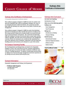 Culinary Arts  County College of Morris Certificate of Achievement