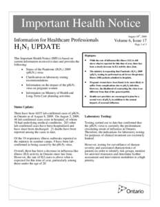 Important Health Notice August 18th, 2009 Information for Healthcare Professionals  Page 1 of 3