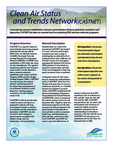 Clean Air Status and Trends Network(CASTNET) A monitoring network established to measure concentrations of key air pollutants involved in acid deposition, CASTNET has been an essential tool for evaluating EPA’s emissio