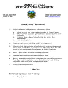 COUNTY OF TEHAMA DEPARTMENT OF BUILDING & SAFETY John Stover, Building Official nd 444 Oak St. 2 Floor Room H