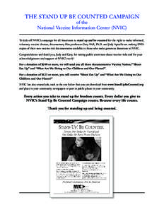 THE STAND UP BE COUNTED CAMPAIGN of the National Vaccine Information Center (NVIC) To kick-off NVIC’s campaign for all Americans to stand up and be counted for the right to make informed, voluntary vaccine choices, doc