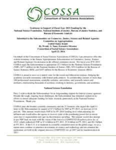 Testimony in Support of Fiscal Year 2015 Funding for the National Science Foundation, National Institute of Justice, Bureau of Justice Statistics, and Bureau of Economic Analysis Submitted to the Subcommittee on Commerce