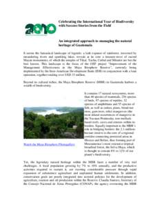 Conservation / Ecology / Ecoregions / Sustainability / Geography of Guatemala / Maya Biosphere Reserve / Consejo Nacional de Areas Protegidas / Environmental governance / Protected area / Environment / Biology / Earth