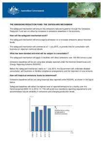 The Emissions Reduction Fund: The safeguard mechanism