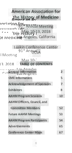 American Association for the History of Medicine 91st Annual Meeting May 10-13, 2018 Los Angeles, California Luskin Conference Center