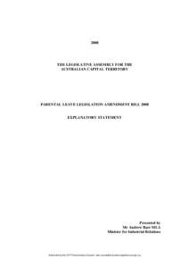 2008  THE LEGISLATIVE ASSEMBLY FOR THE AUSTRALIAN CAPITAL TERRITORY  PARENTAL LEAVE LEGISLATION AMENDMENT BILL 2008
