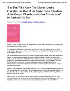 ‘The Fan Who Knew Too Much: Aretha Franklin, the Rise of th...  http://www.lambdaliterary.org/reviews[removed]the-fan-who-knew... ‘The Fan Who Knew Too Much: Aretha Franklin, the Rise of the Soap Opera, Children