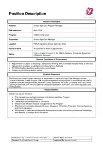 Position Description Position Information Position School Age Care Program Manager