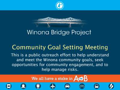 This is a public outreach effort to help understand and meet the Winona community goals, seek opportunities for community engagement, and to help manage risks.  Welcome and Introductions
