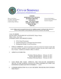 CITY OF SEMINOLE Achieving Service Through Dedication Mayor Leslie Waters Vice Mayor Thom Barnhorn Councilor Chris Burke