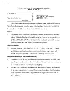 EPA--Kapa Technologies Settlement Agreement