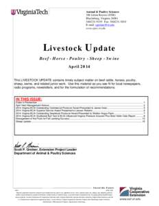 Animal & Poultry Sciences 366 Litton Reaves[removed]Blacksburg, Virginia[removed]9159 Fax: [removed]E-mail: [removed] www.apsc.vt.edu